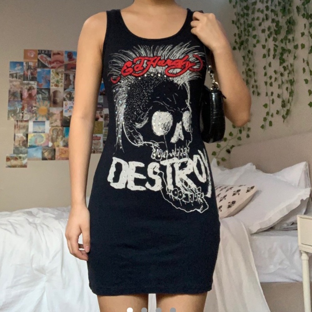 Ed hardy PUNKS NOT DEAD shirt/mini dress size small
